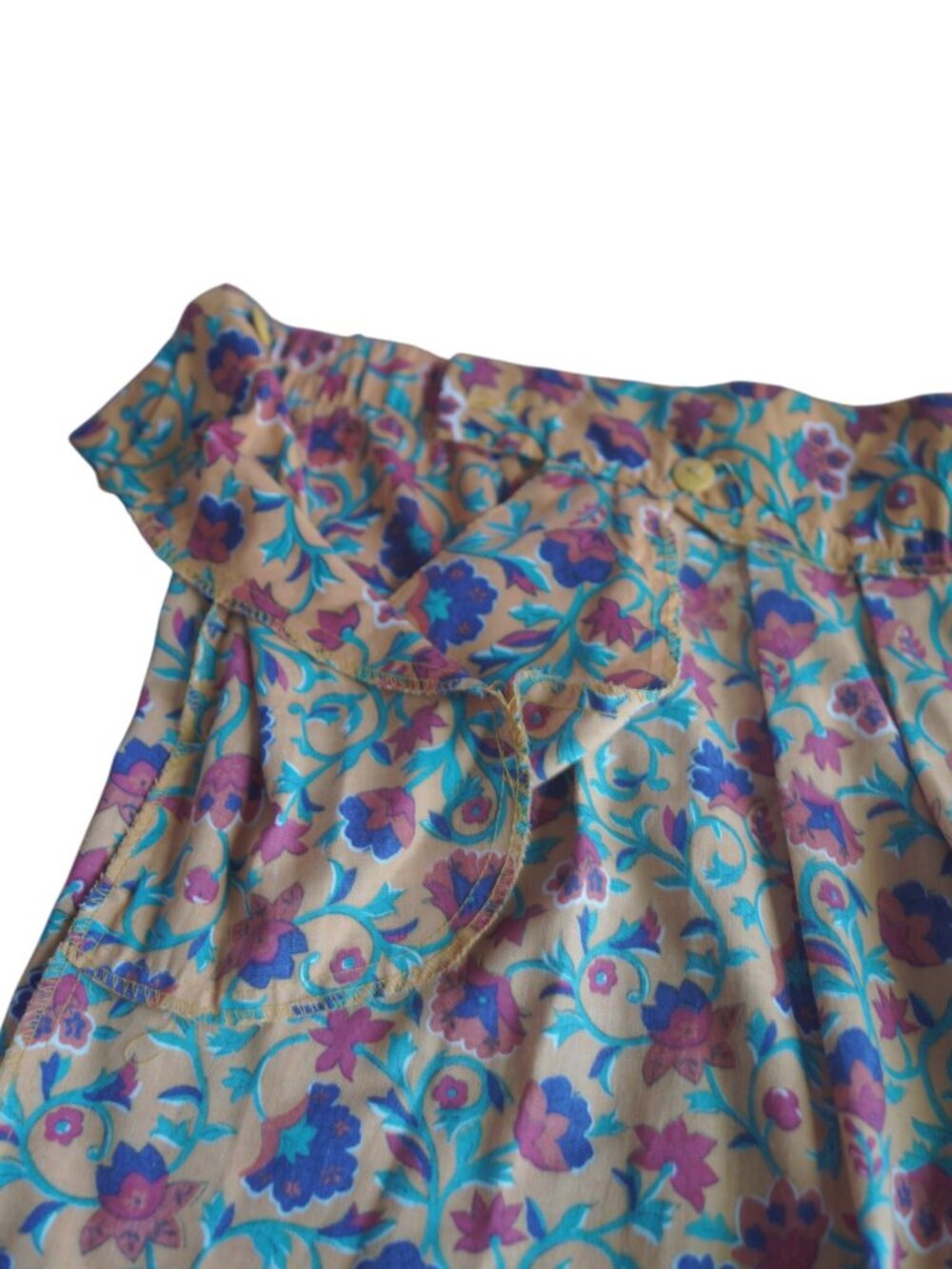 Vintage Yellow Pleated Skirt w/ Pockets Handsewn No Tag Buttons - Picture 7 of 8